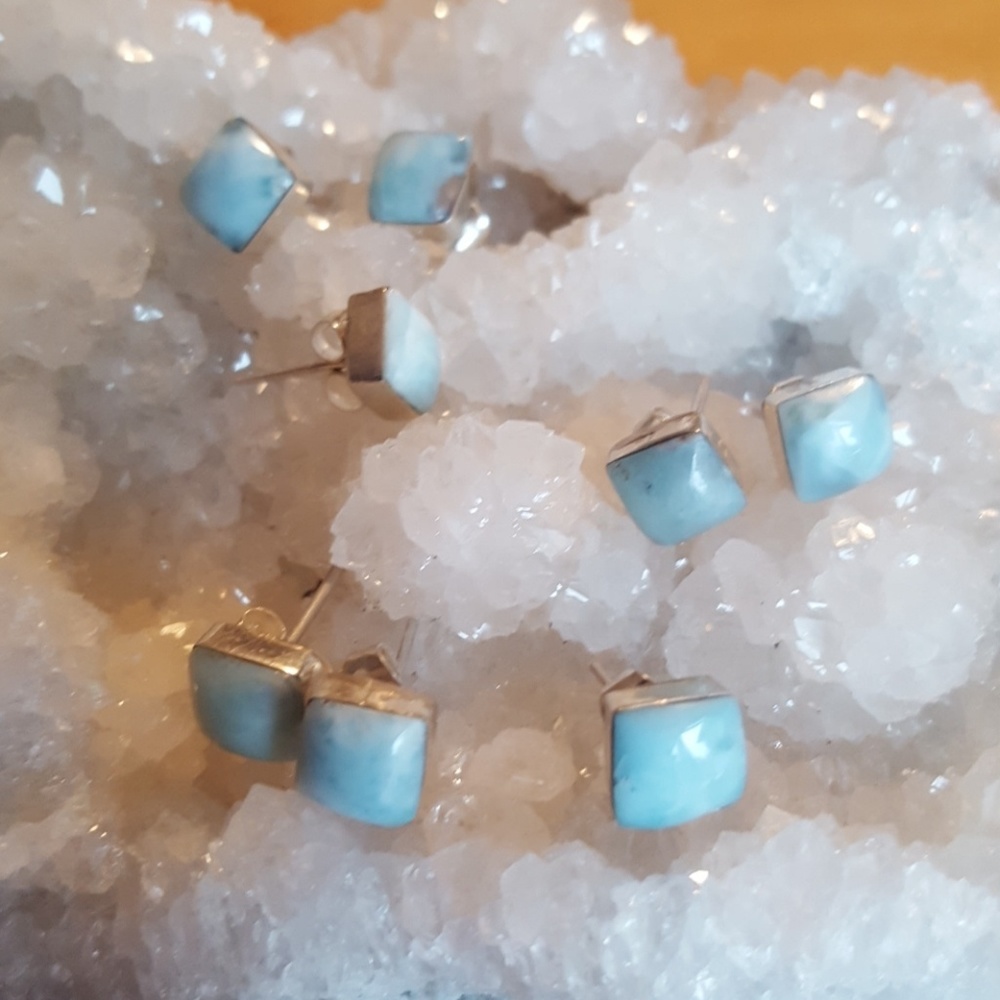 NWT Set #3,  Square natural Larimar earrings